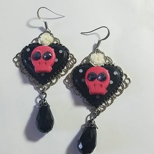 Handmade Skull and Heart Earrings